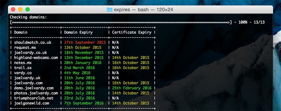 Command line view of expired domains
